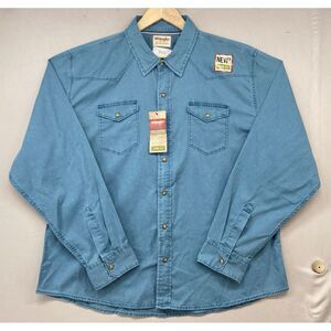VTG Wrangler Western Shirt Men 2XL TRIM FIT Blue Pearl Snap Long Sleeve NICE NWT
